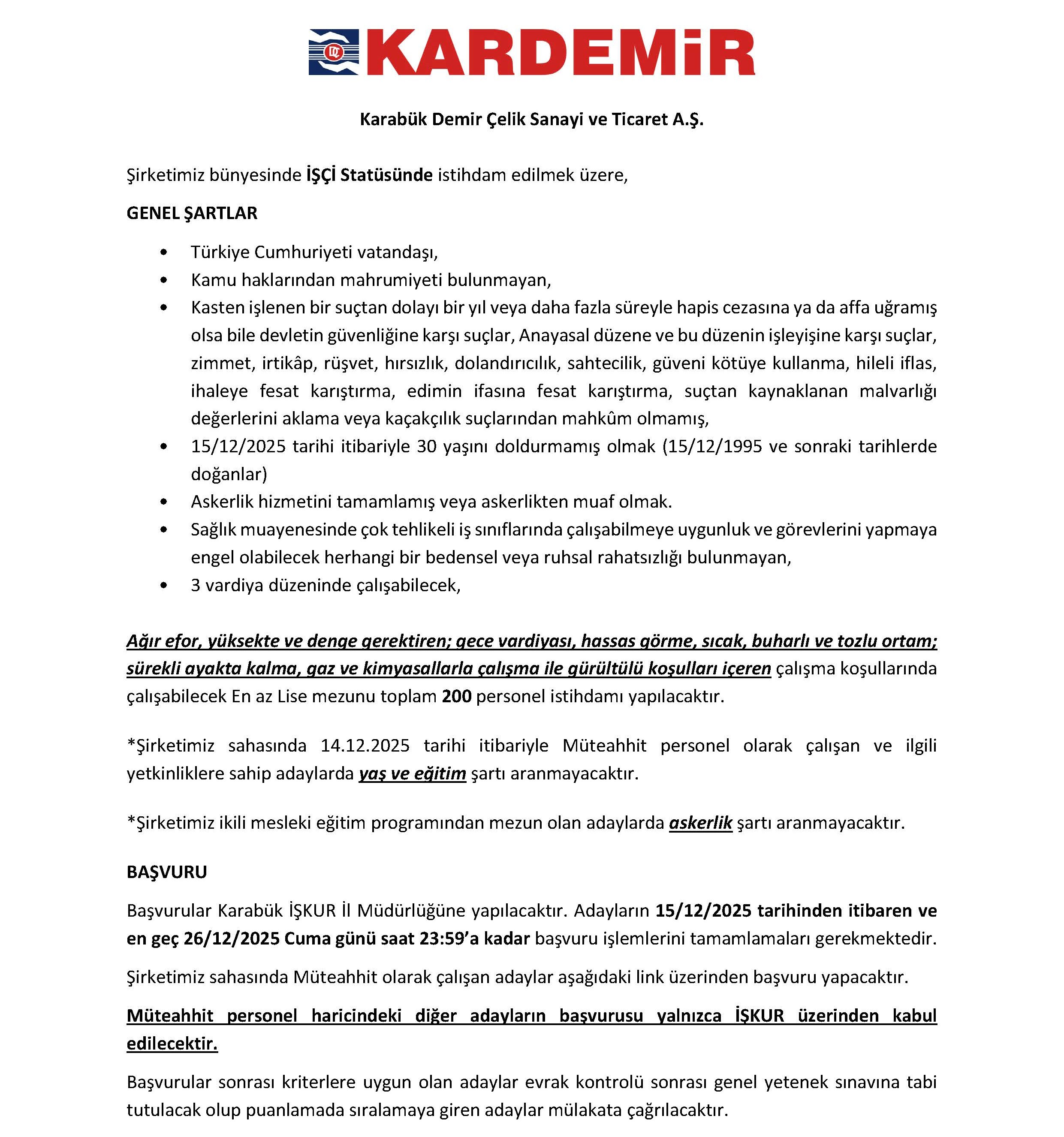 KARDEMİR, işçi alımı yapacağını duyurdu... Başvurular nasıl yapılacak?-1