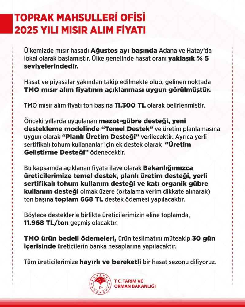 TMO, 2025 mısır alım fiyatını açıkladı-1