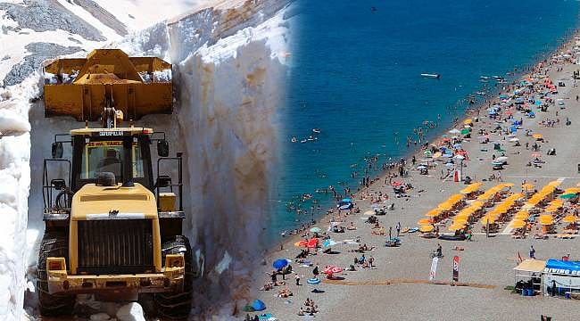 Sahilde 35 derece sıcaklıkta deniz keyfi, yaylada 10 metre kar ile mücadele