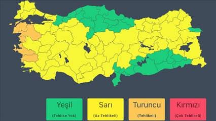 52 il için "sarı", 4 il için de "turuncu" kodlu uyarı geldi