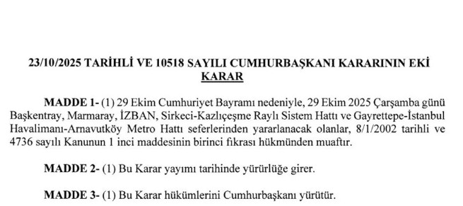 29 Ekim toplu taşıma ücretsiz mi? 29 Ekim'de metro, metrobüs, vapur, otobüsler bedava mı?-1