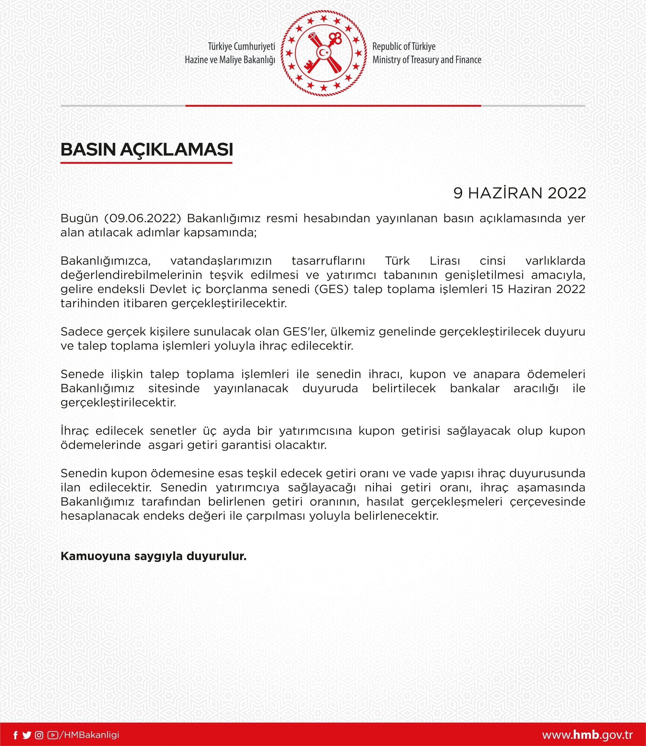 Bakanlıktan ilk açıklama: Gelire Endeksli Senet (GES)-0
