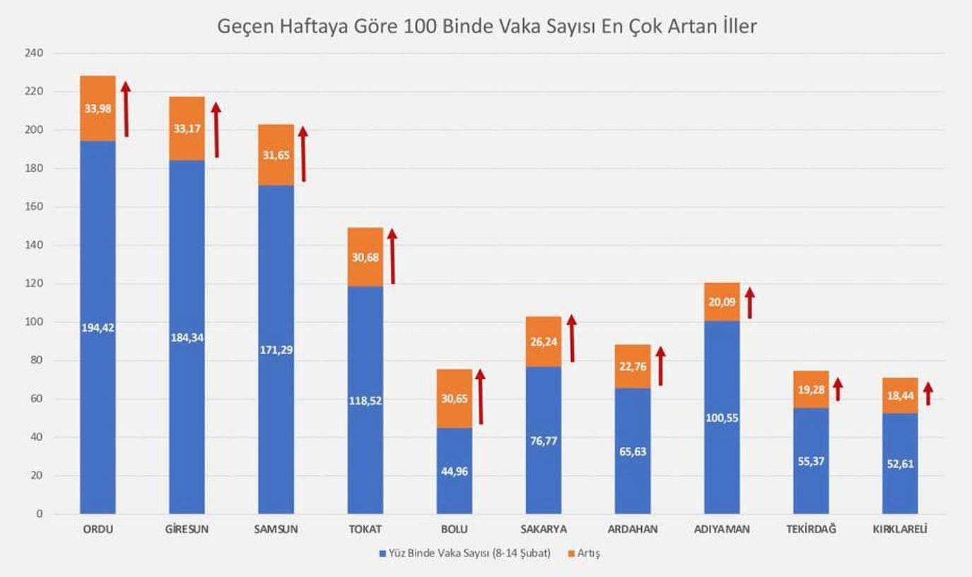 Geçen haftaya göre vaka sayısı en çok artan ve azalan iller belli oldu-1