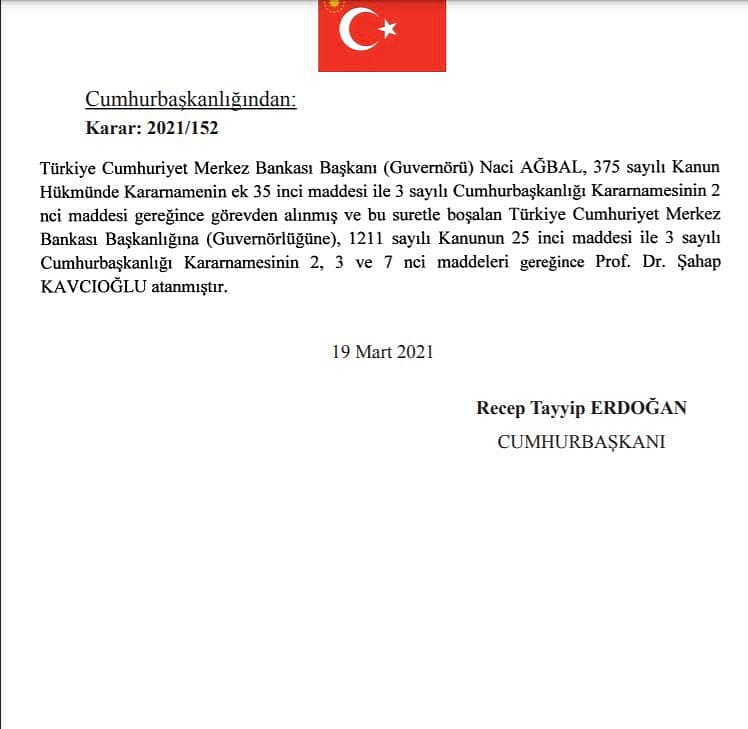 Merkez Bankası Başkanı değişti: Naci Ağbal görevden alındı, yerine Şahap Kavcıoğlu atandı-1