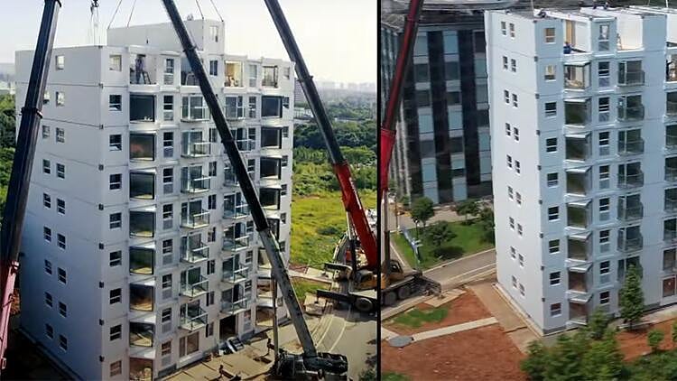10 katlı binayı sadece 28 saatte inşa ettiler! İşte hayrete düşüren anlar