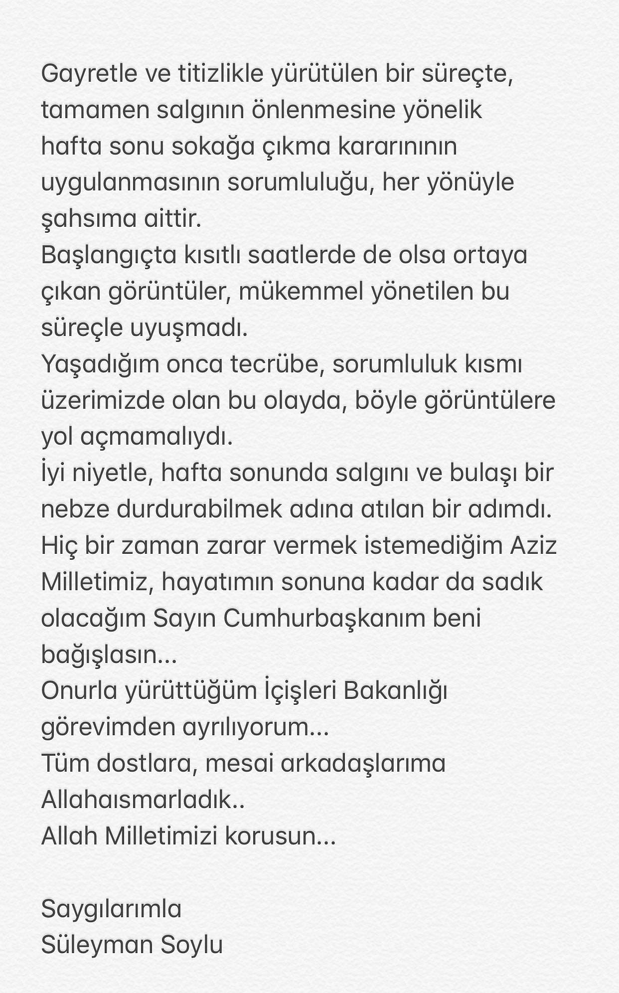 İletişim Başkanlığı açıkladı... Bakan Süleyman Soylu'nun istifası kabul edilmedi-1