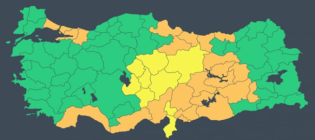 24 il için 'turuncu', 9 il için 'sarı' uyarı-0