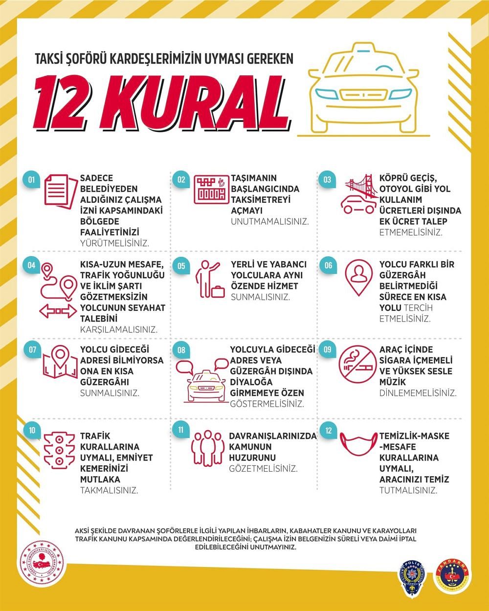 İçişleri Bakanlığı'ndan taksiciler için 12 kural hatırlatması-0