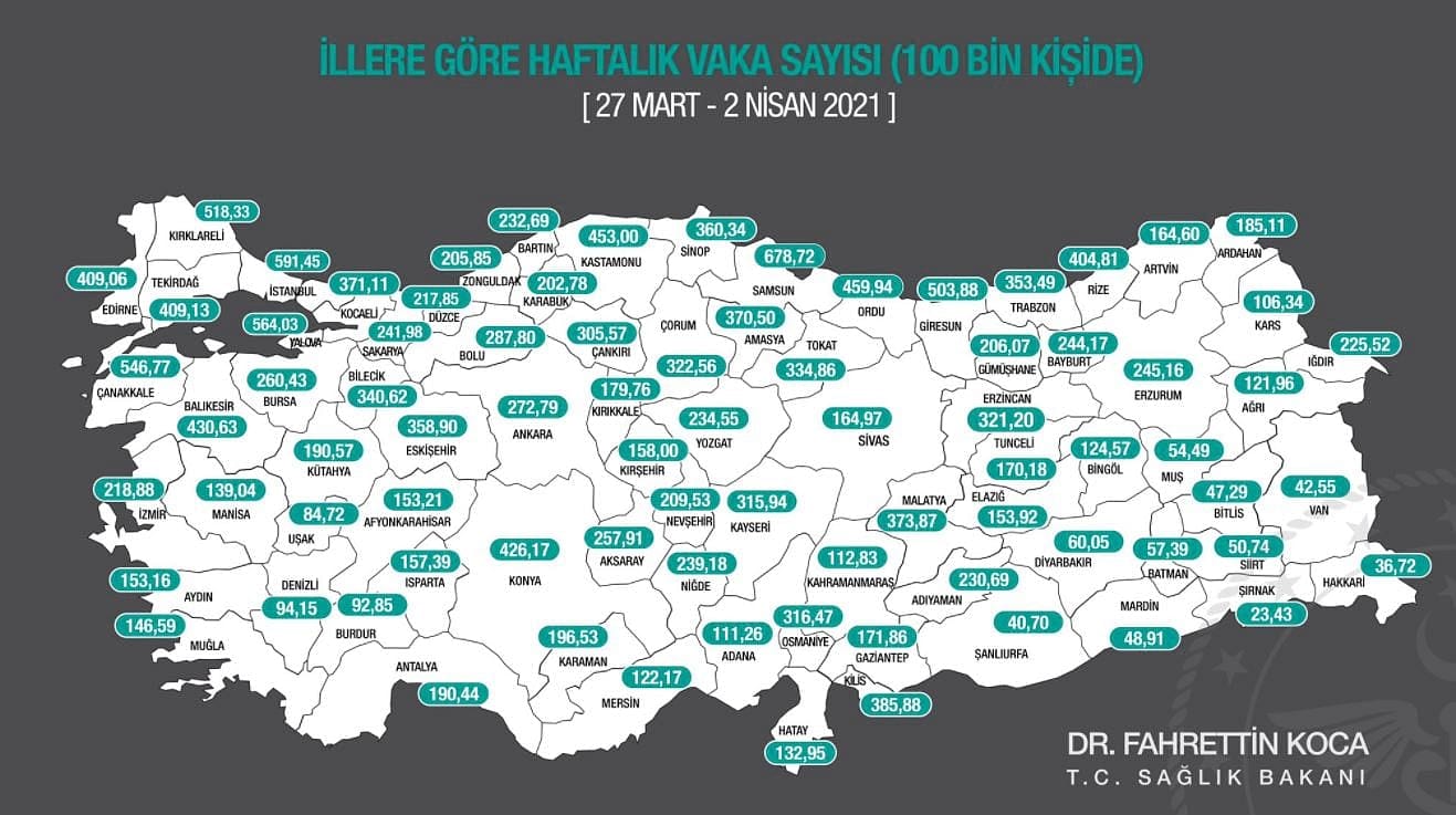 27 Mart-2 Nisan: Yeni haritaya göre en çok koronavirüs vakası görülen iller-0