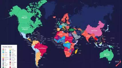 Bu harita hangi ülkede en çok hayali kurulan mesleğin ne olduğunu gösteriyor