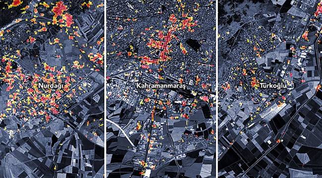 Depremin 3 bölgede yarattığı yıkım NASA haritasına böyle yansıdı 